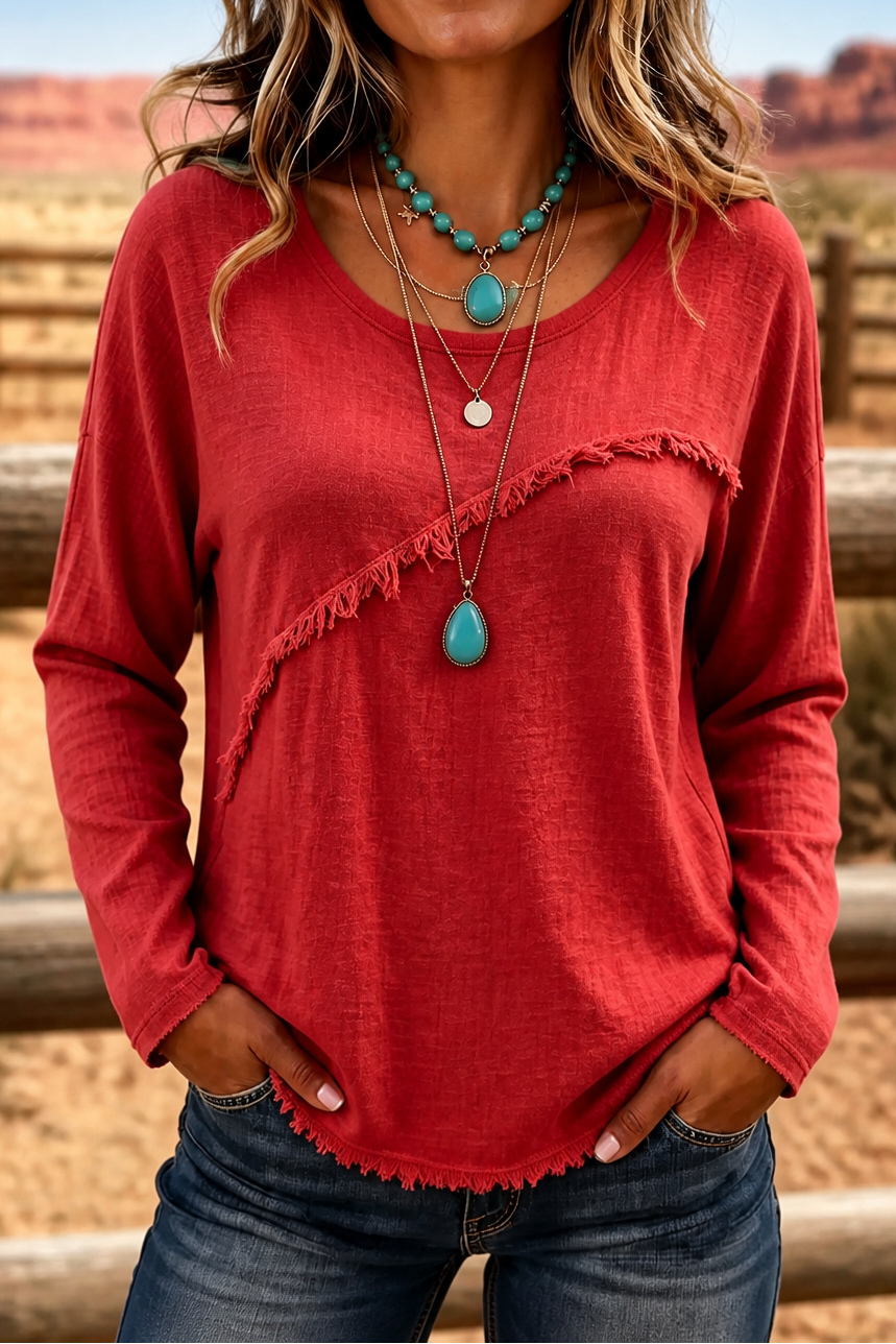 Fringewalk – Diagonale Fringe Slub Hennep Crewneck Trui