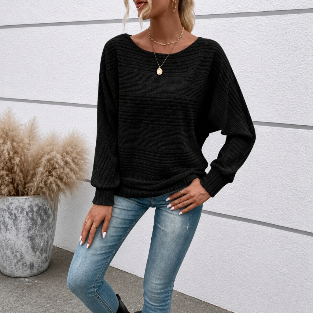 Mayfield – Gestreepte Boot-Neck Lange Mouwen Gebreide Top