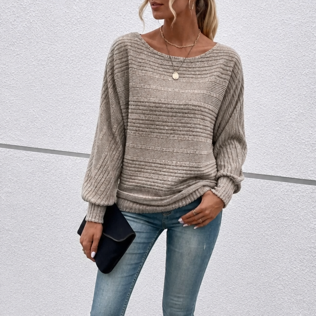 Mayfield – Gestreepte Boot-Neck Lange Mouwen Gebreide Top