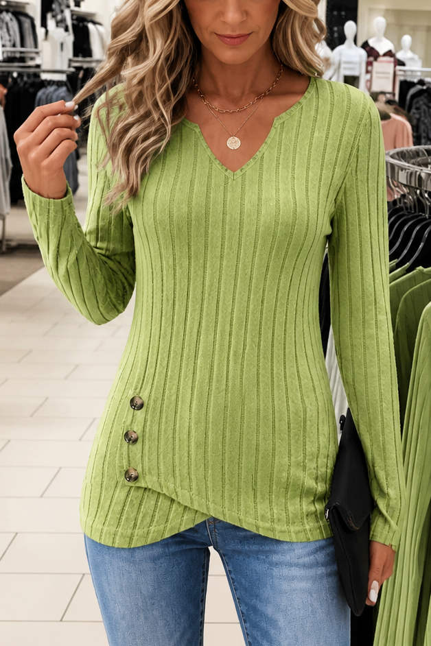 Tuckless – Asymmetrische Hem V-Hals Ribbels Gebreide Top