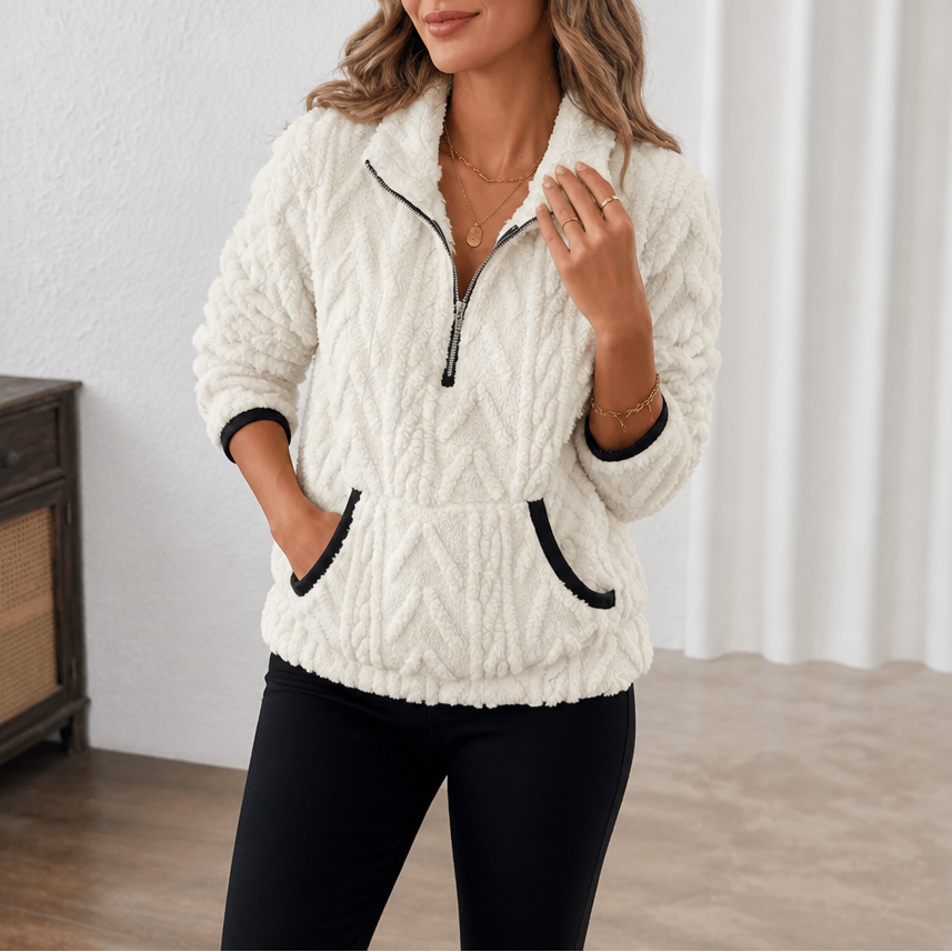 Lunelle – Pluche Half-Zip Fleece Pullover Met Kangoeroe Zak
