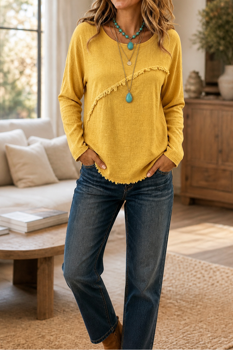 Fringewalk – Diagonale Fringe Slub Hennep Crewneck Trui