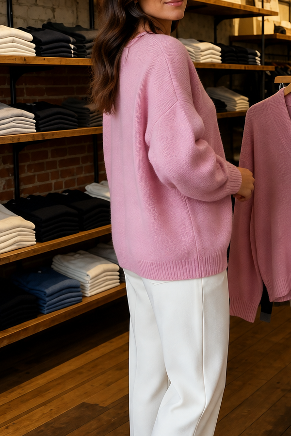 Softline – Geribbelde V-hals Relaxed Brei Sweater