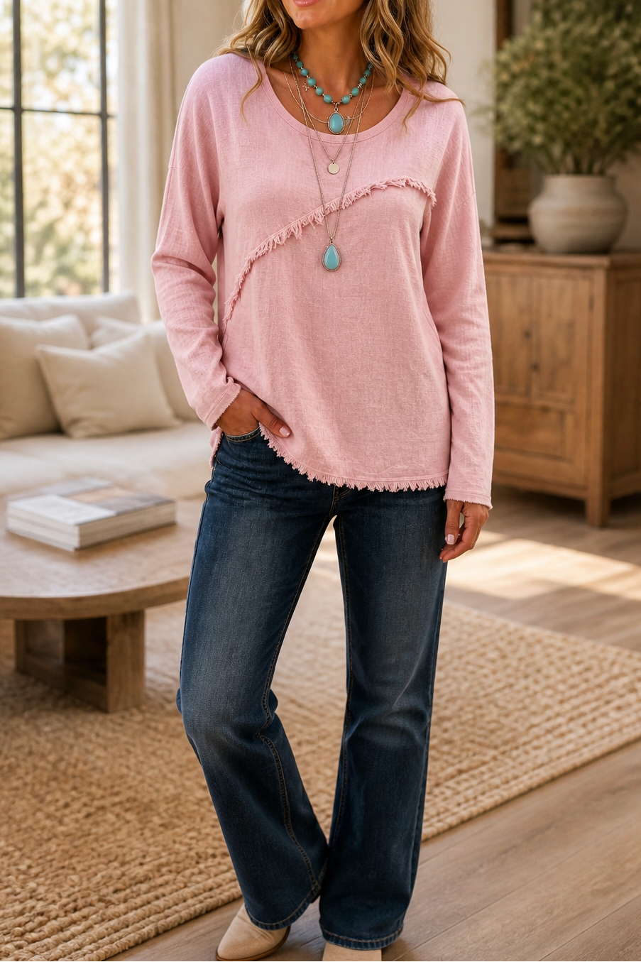Fringewalk – Diagonale Fringe Slub Hennep Crewneck Trui