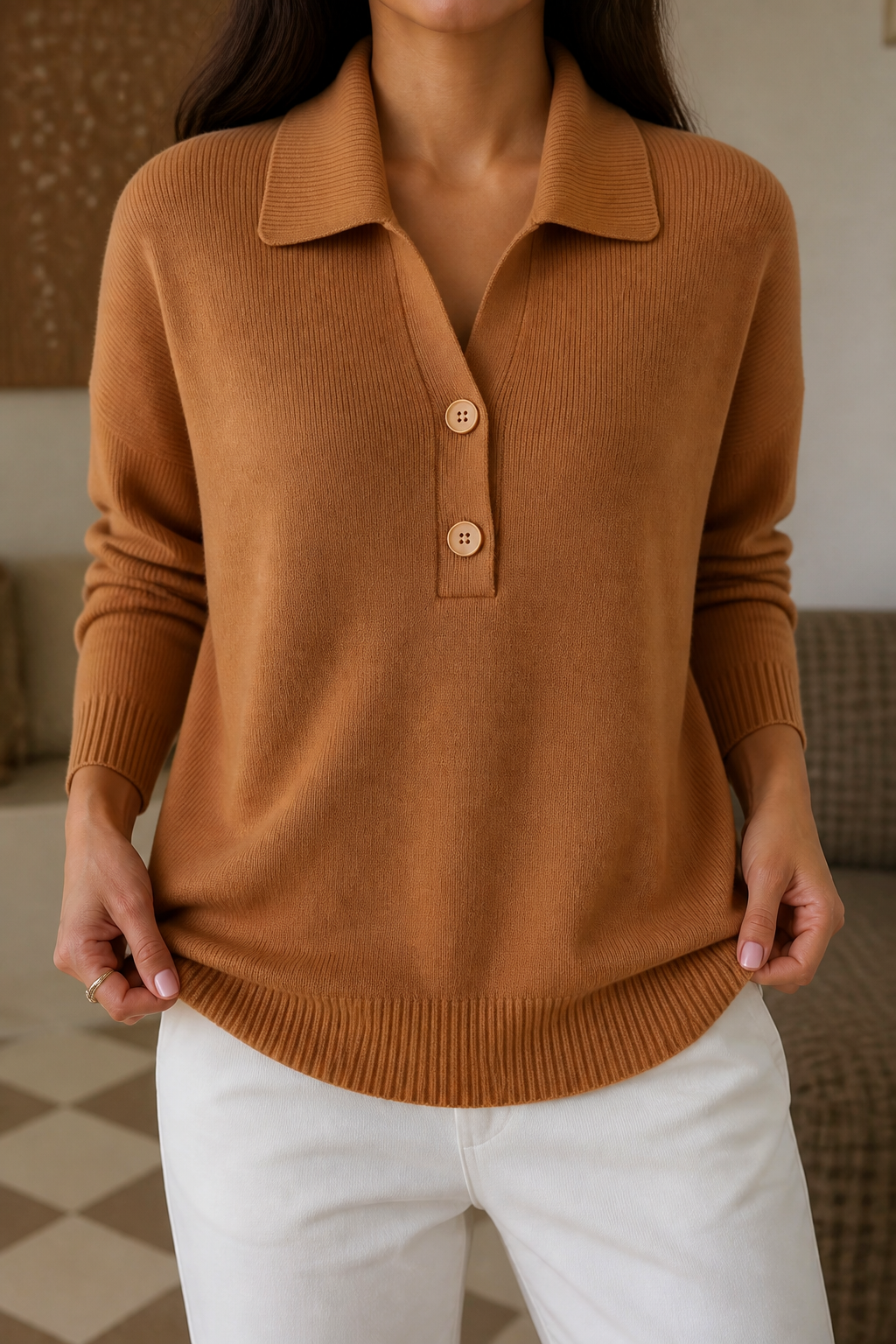Wearbella – Kraagloze Wafelgebreide Pullover Trui