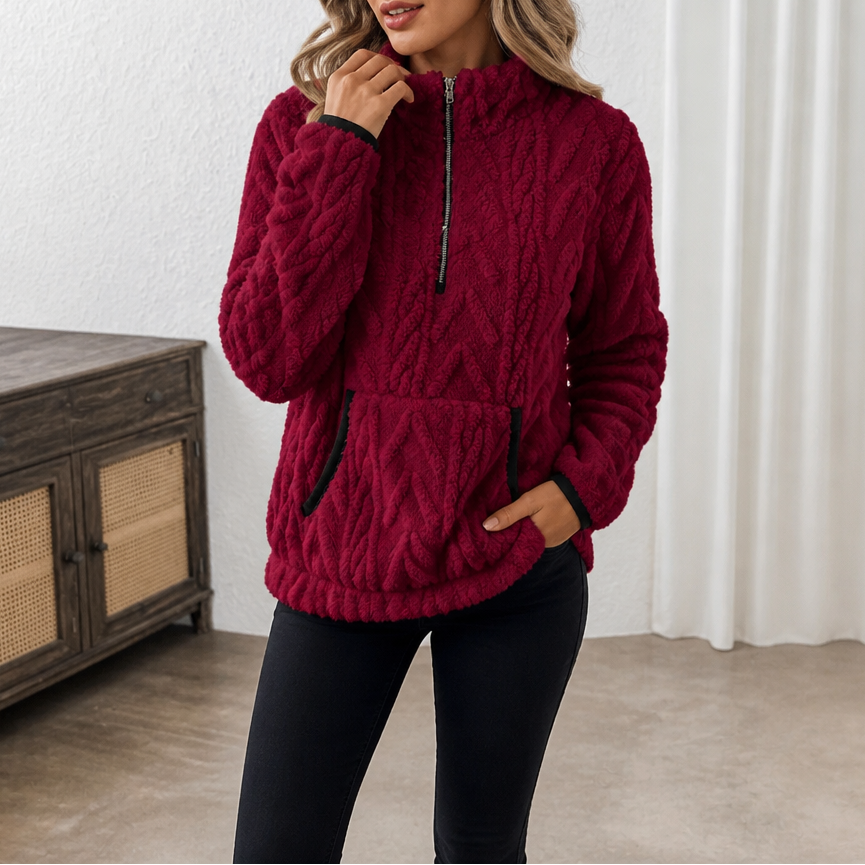 Lunelle – Pluche Half-Zip Fleece Pullover Met Kangoeroe Zak