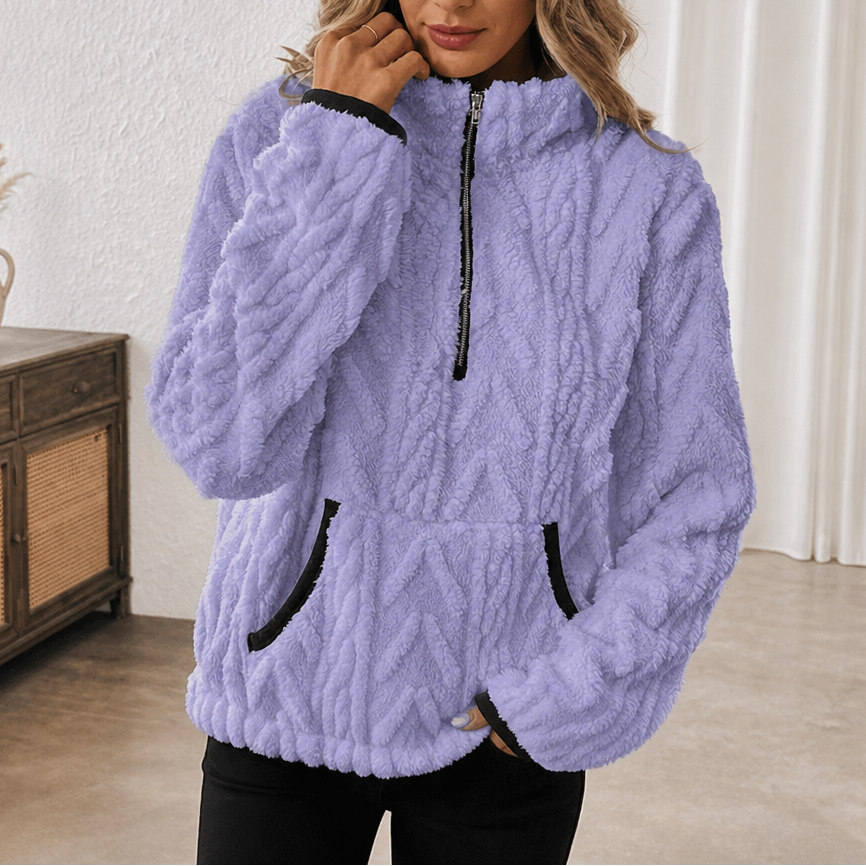 Lunelle – Pluche Half-Zip Fleece Pullover Met Kangoeroe Zak