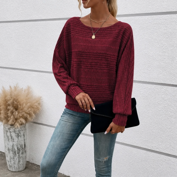 Mayfield – Gestreepte Boot-Neck Lange Mouwen Gebreide Top