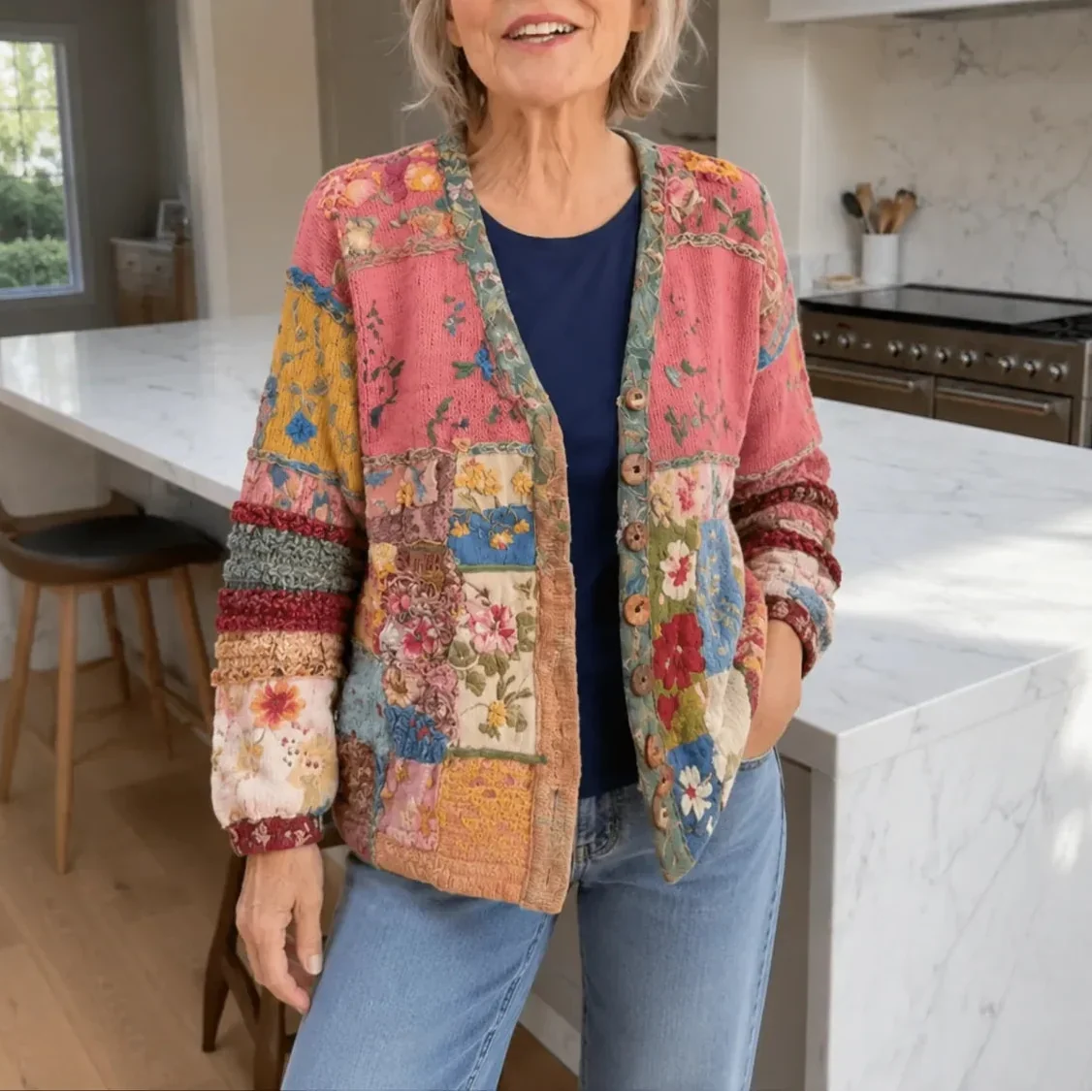 Solenne – Geborduurde Look Bloemen Patchwork Boho Cardigan