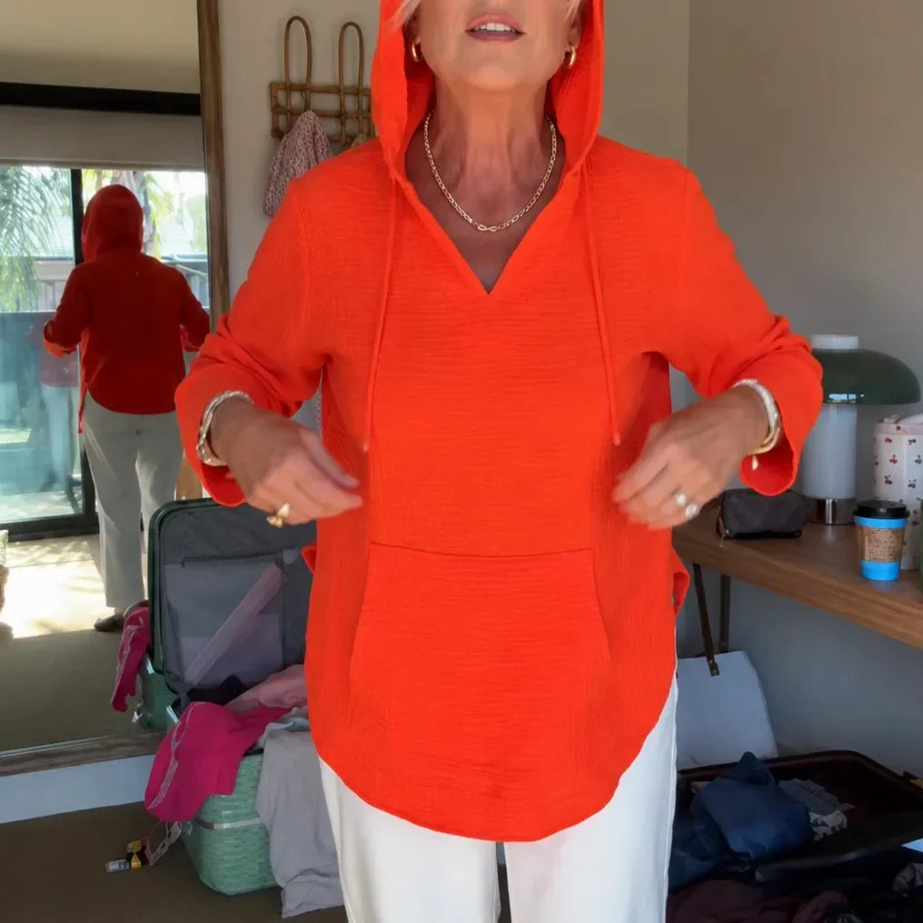 Muslina – Zachte V-hals Hoodie Zomer Top met Kangoeroezak