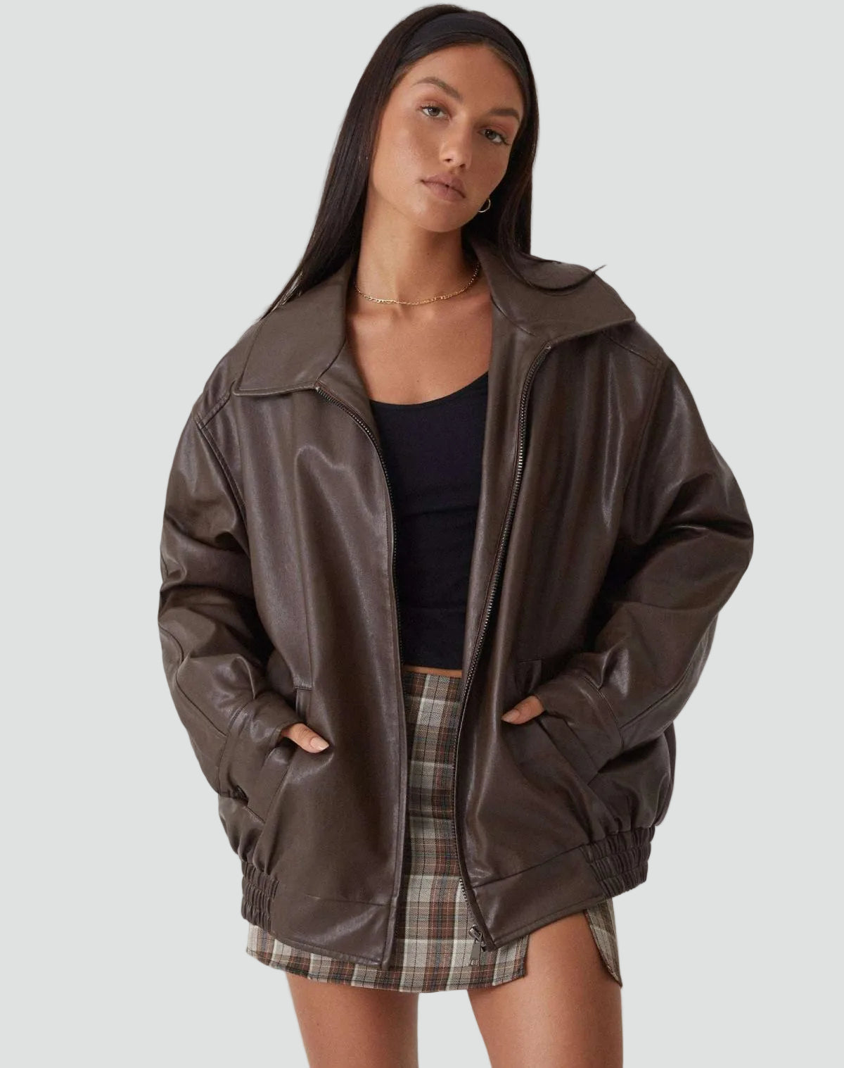 Luxe Dames Leren Bomberjack met Oversized Pasvorm